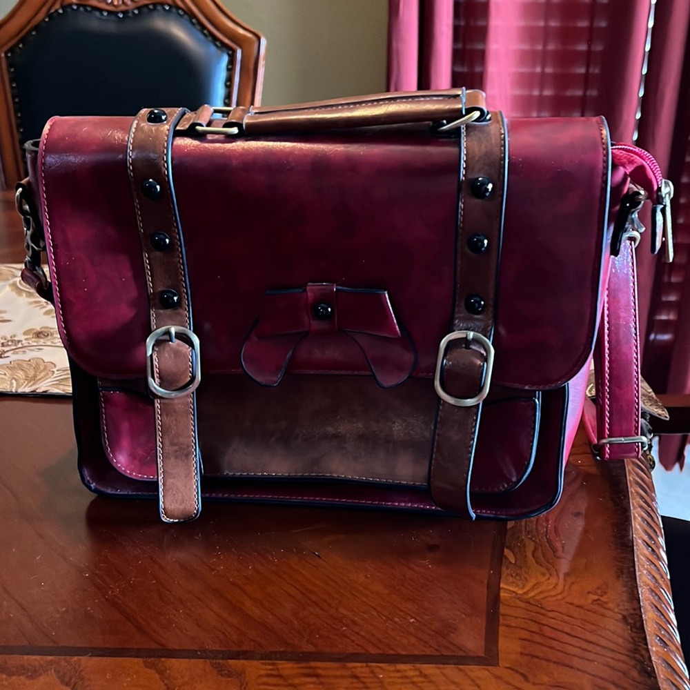 Red/Brown leather file bag